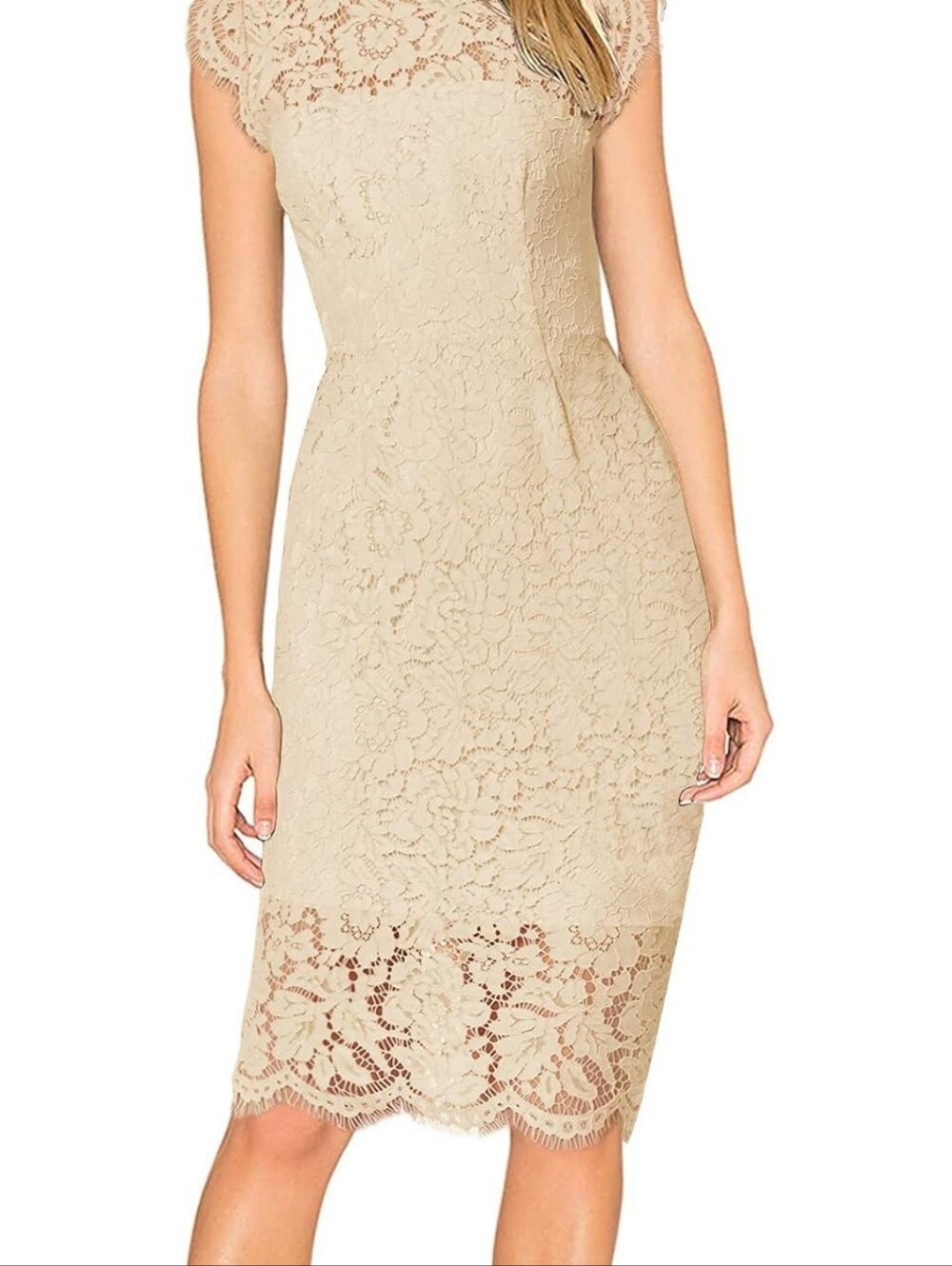 Lace Sheath Dress in Beige Worn Twice